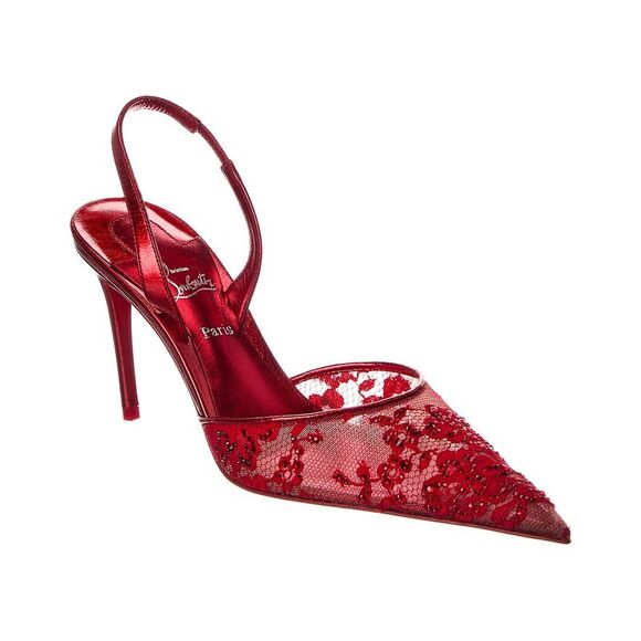 Christian Louboutin Kate Max O Sling 85 Lace & Leather Slingback Pump